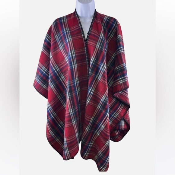 Woolrich Red and Blue Blanket Cape One size fits all